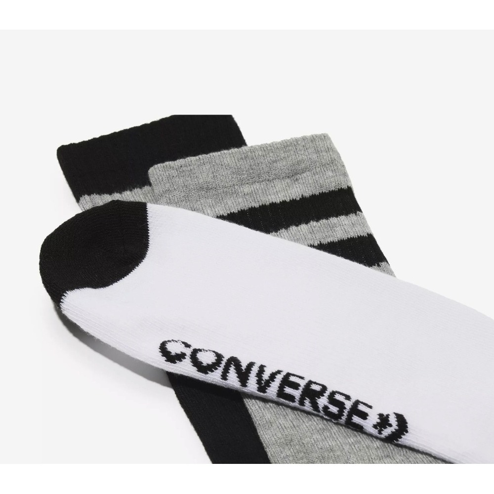 Converse Half Cushion Crew Socks 3 Pair Pack White Black Grey Striped 170053